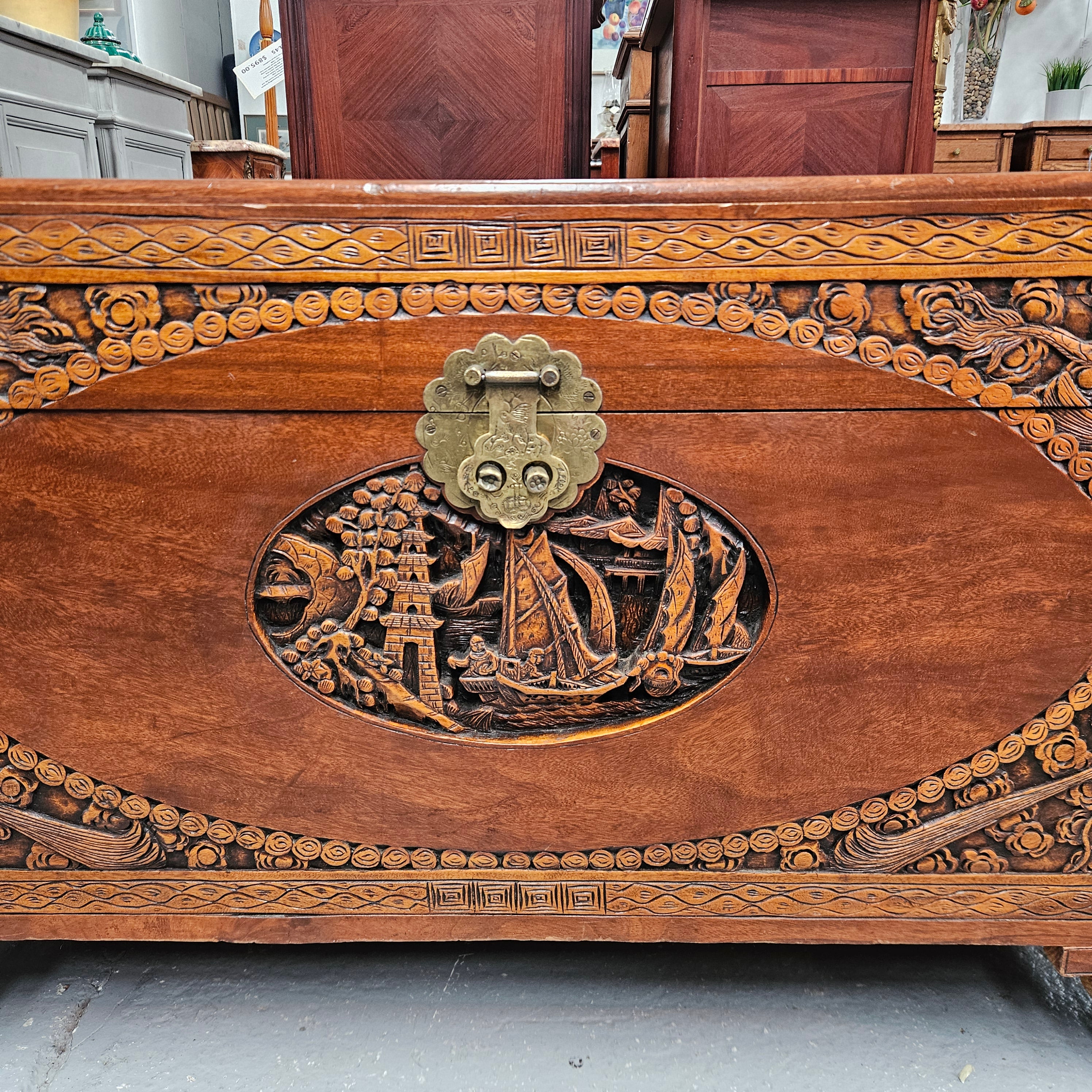Oriental Carved Camphor Wood Chest | Antique & Vintage | Moonee Ponds Antiques | Australia Wide Delivery