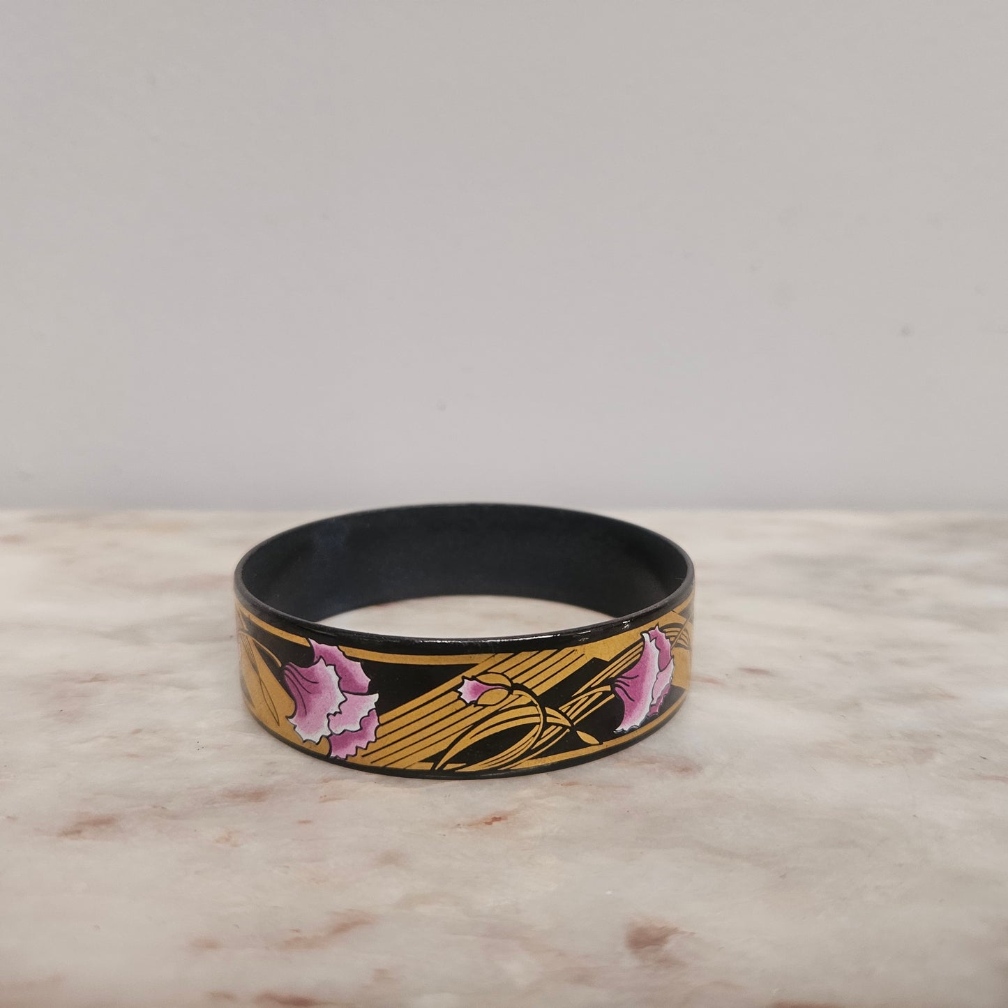 Vintage "Michaela Frey" Black Enamel Gold Tone Bangle / Bracelet