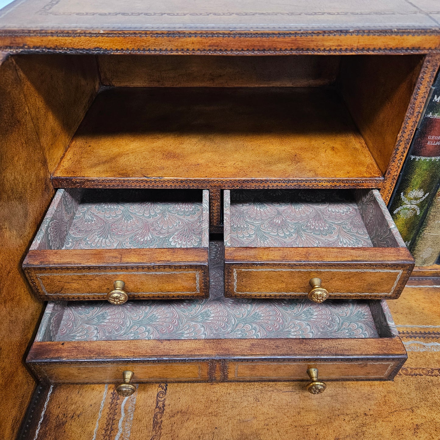 Spanish Empire Style Leather, Iron & Brass Desk