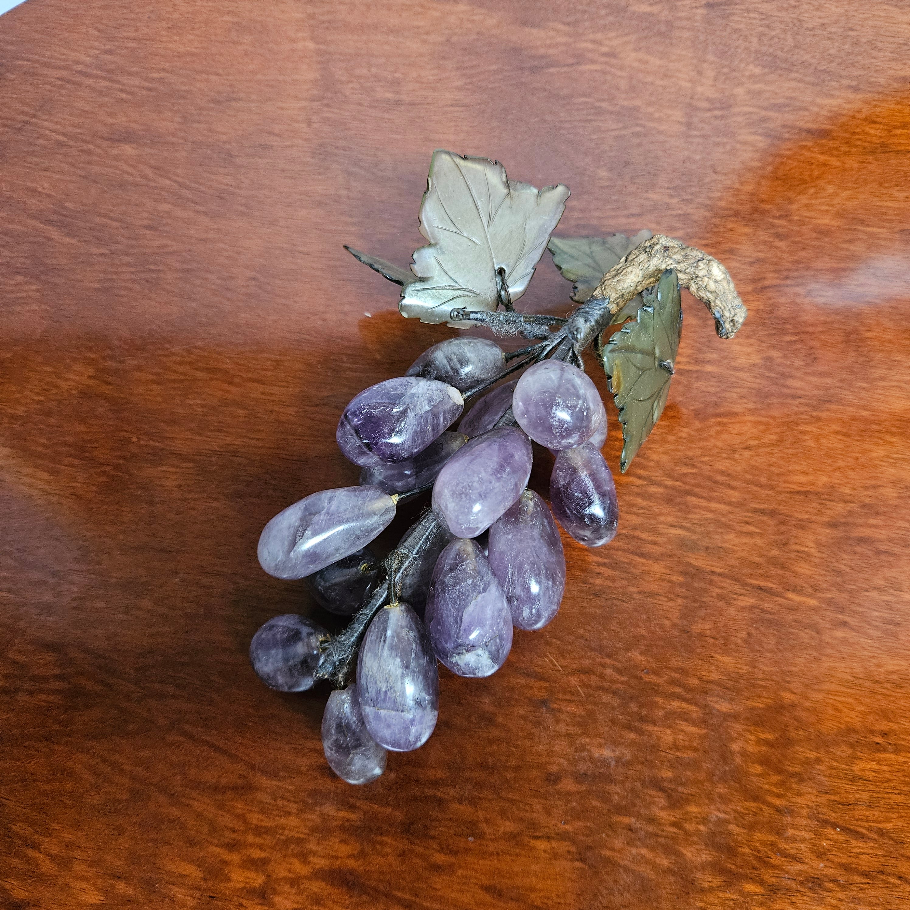 Vintage Cluster Of Amethyst And Jade Grapes And Leaves