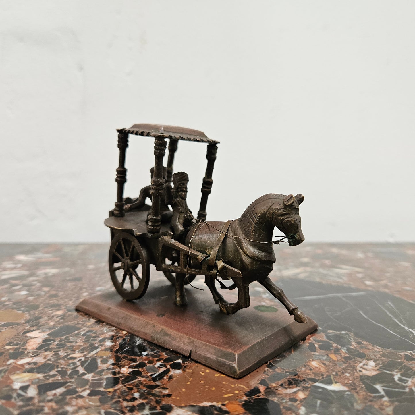 Antique Indian Brass Horse, Cart & Rider