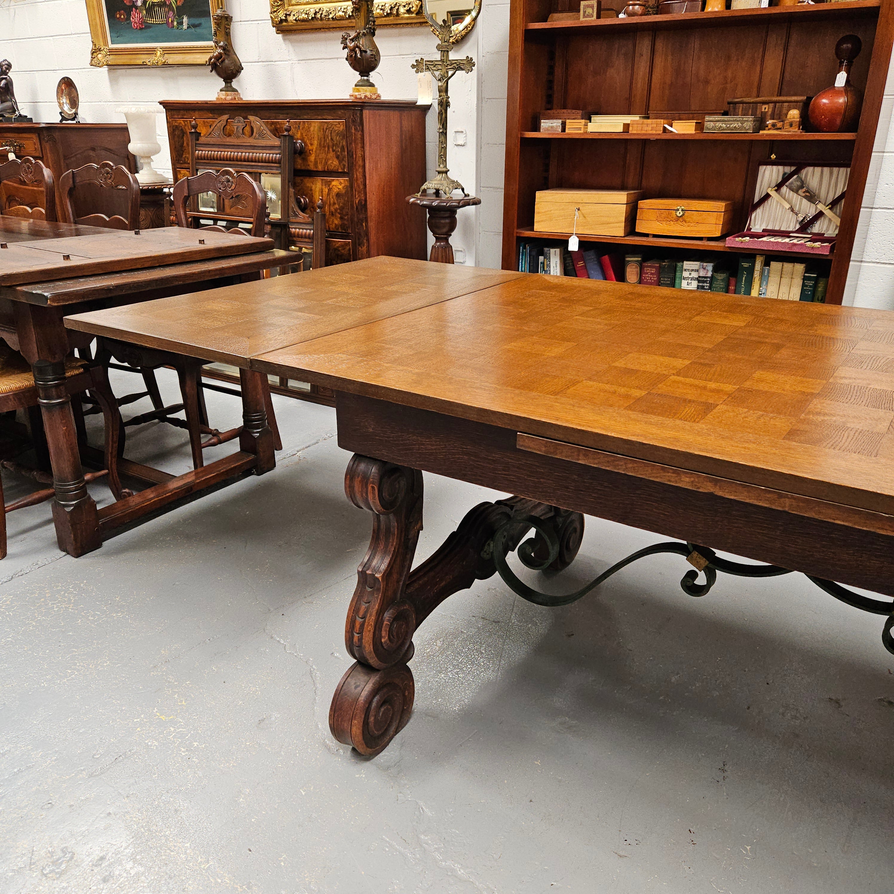 Beautiful French Oak Spanish Style Extension Dining Table | Antique & Vintage | Moonee Ponds Antiques | Australia Wide Delivery