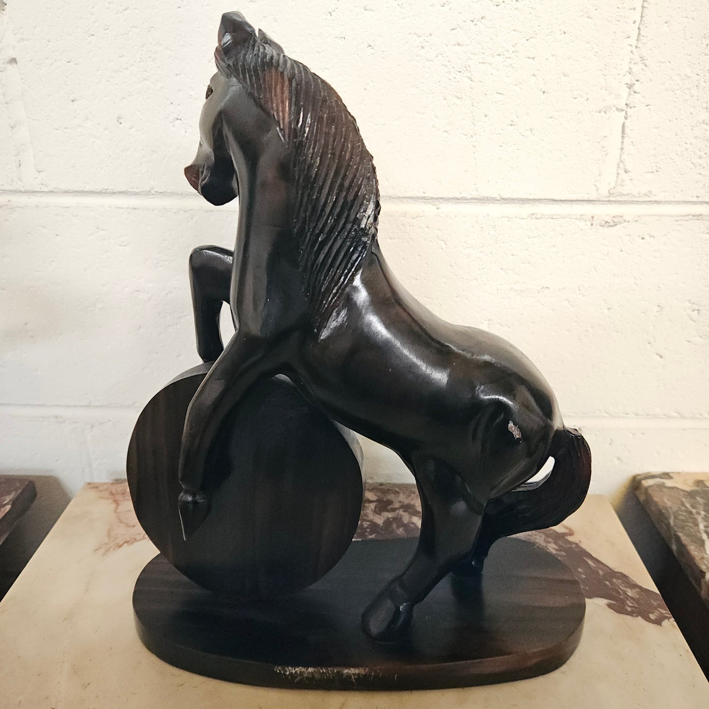 Vintage Carved Blackbean Timber Horse Figure