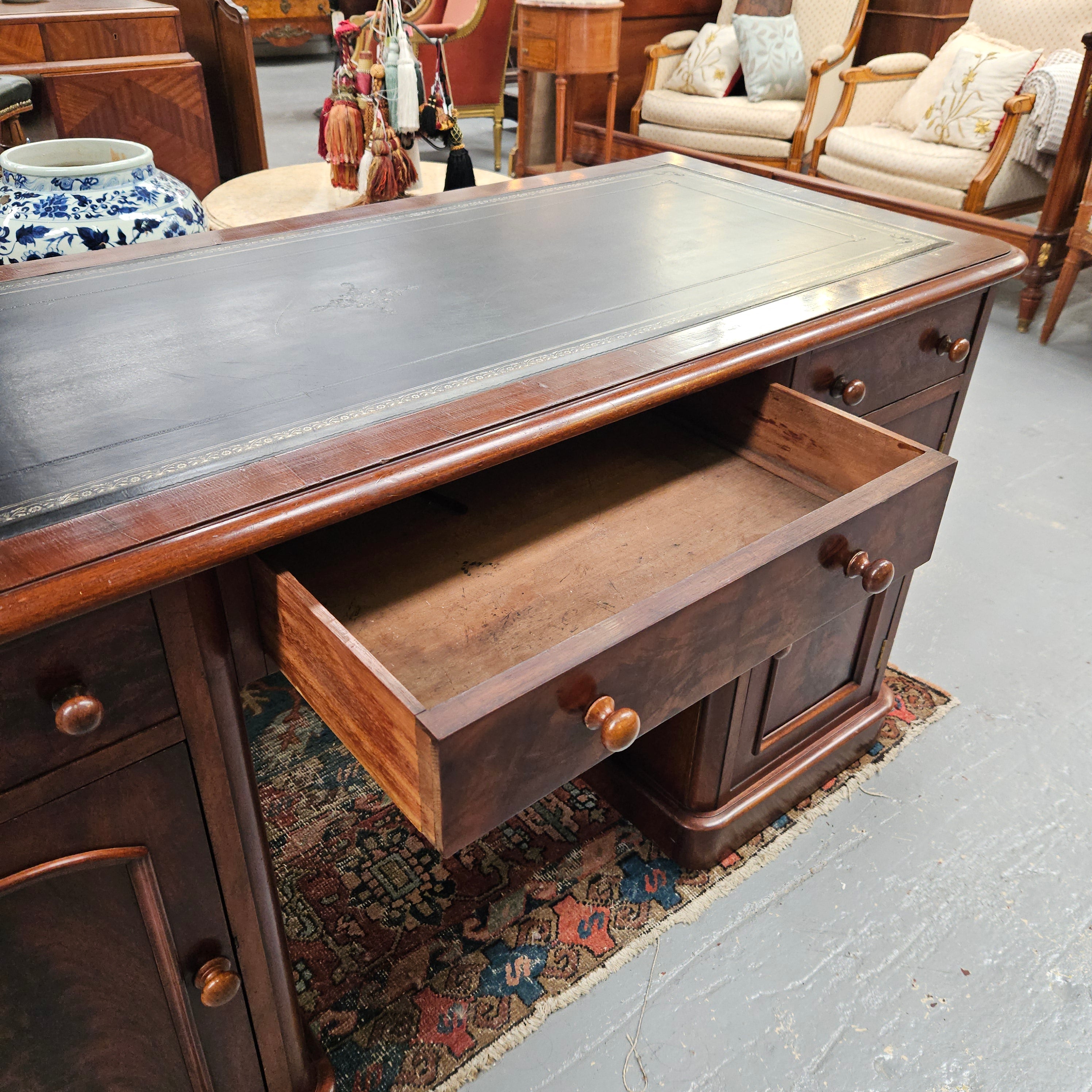 Mid Victorian Leather Top Mahogany Desk | Antique & Vintage | Moonee Ponds Antiques | Australia Wide Delivery