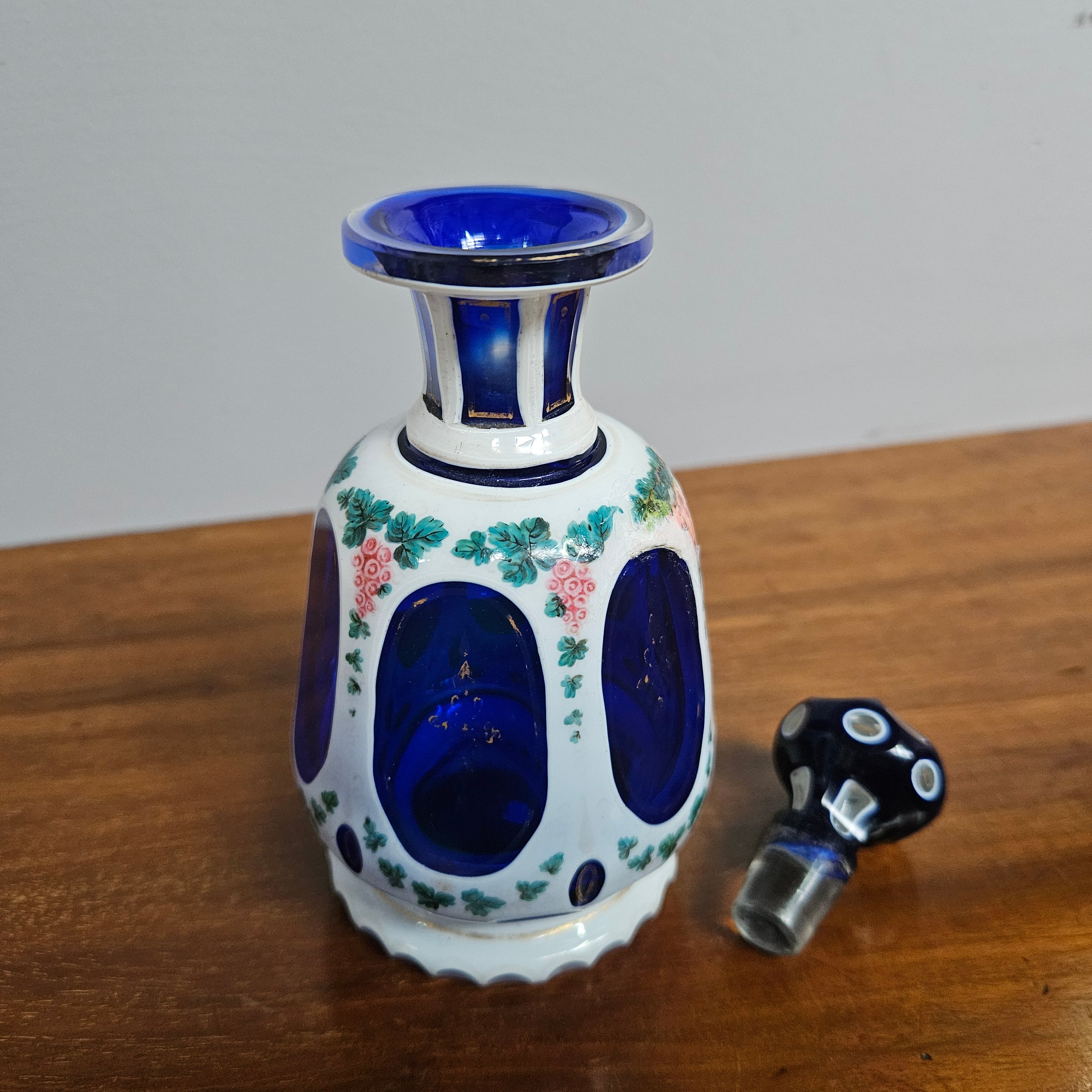 Antique Bohemian Cobalt Overlay Milk Glass Perfume Bottle | Antique & Vintage | Moonee Ponds Antiques | Australia Wide