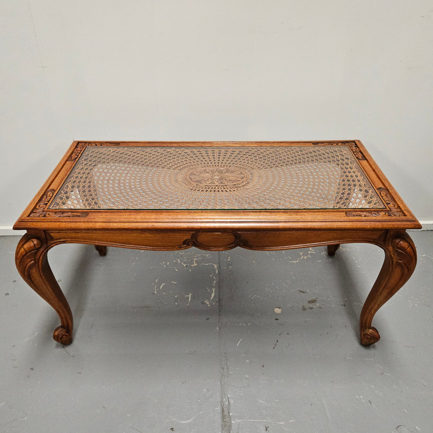 French Oak Cane Insert Coffee Table