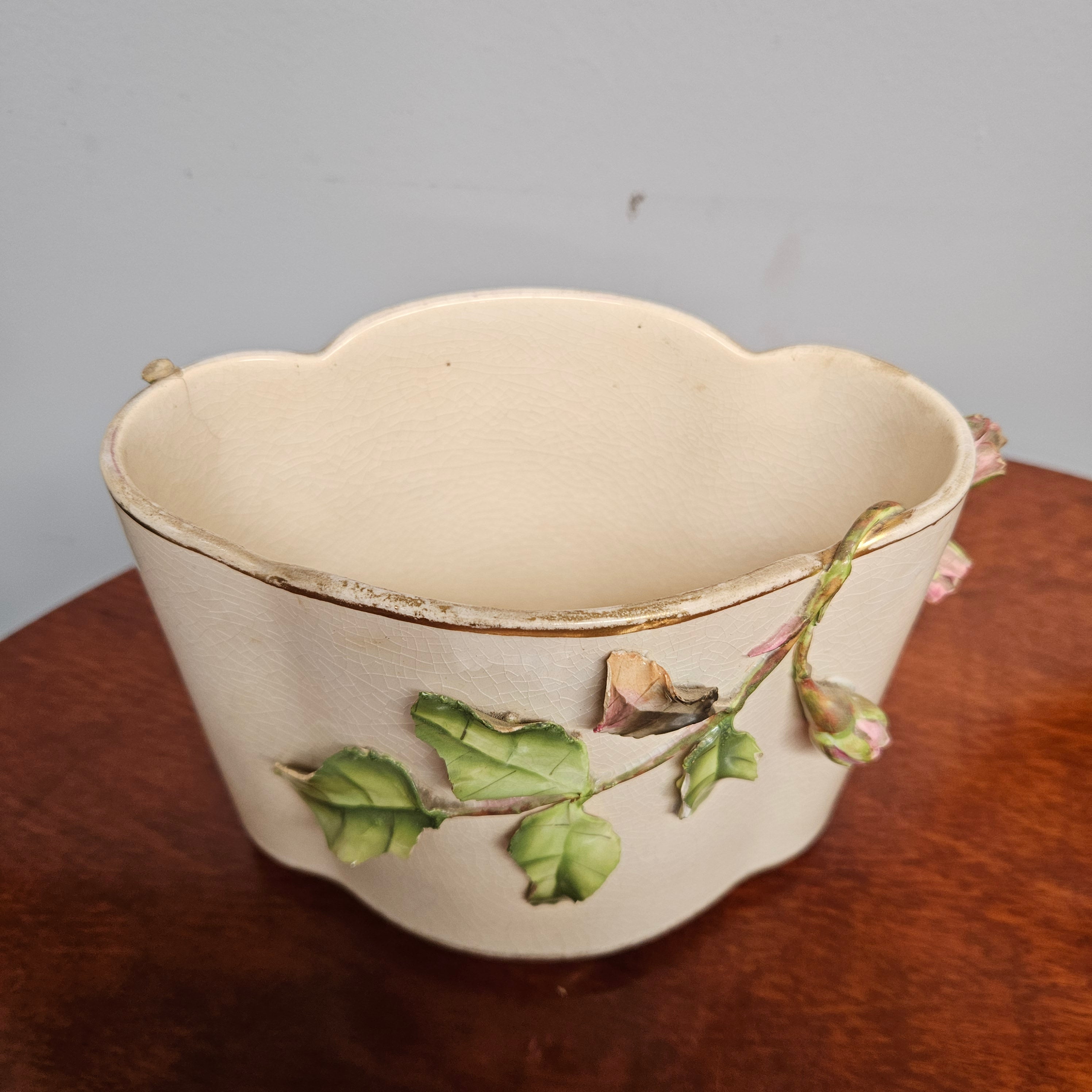 Victorian Pink Rose Pottery Flower Vase