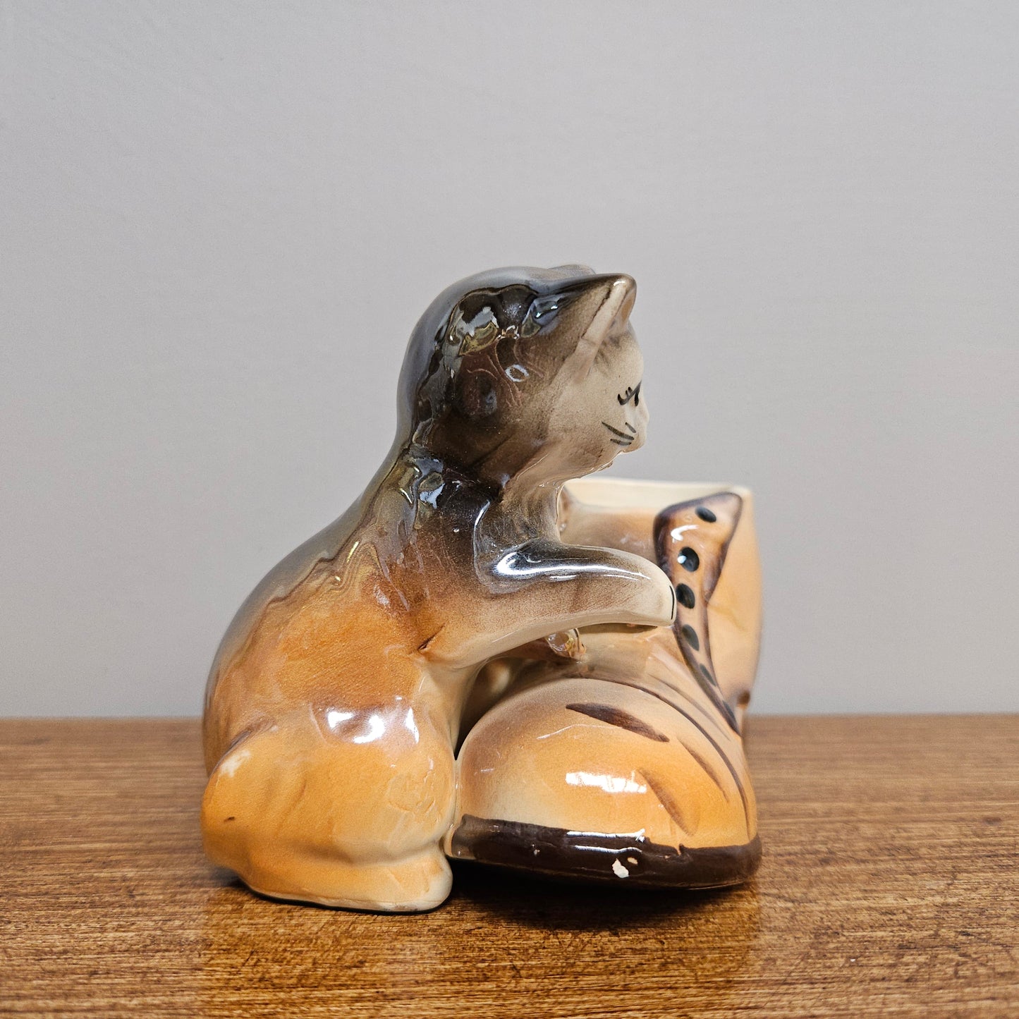 Vintage Lustre Cat and Boot Vase