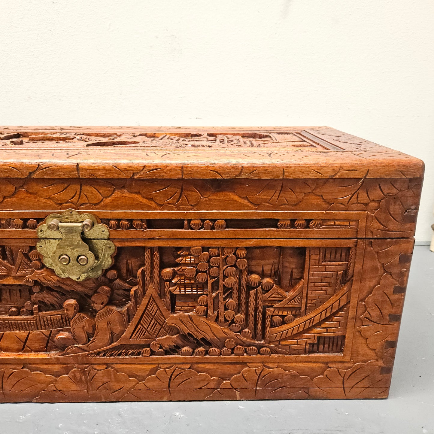 Small Oriental Carved Camphor Wood Chest