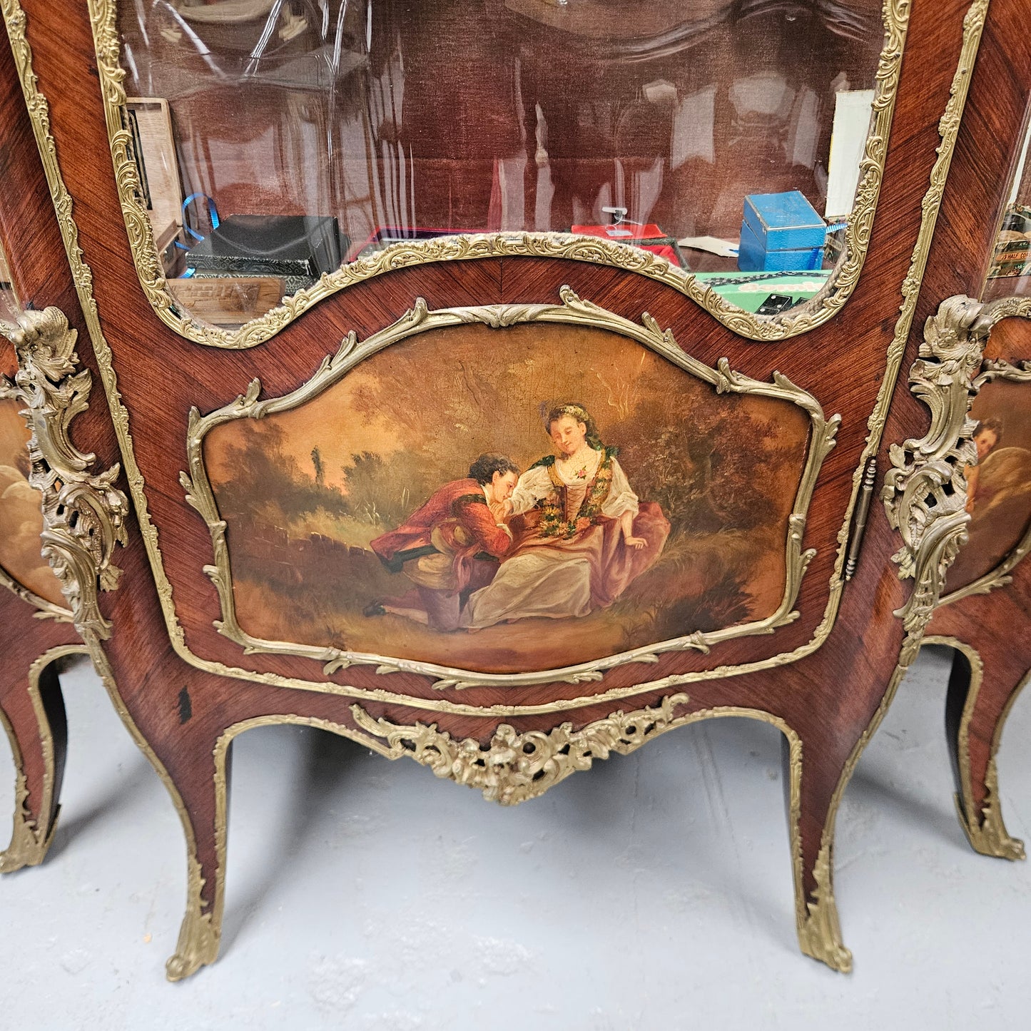 Rare Rosewood Vitrine With Stunning Hand Painted Panels & Gilt Bronze Ormolu trim