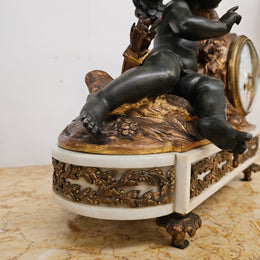 French Cherub Gilt & Marble Mantle Clock