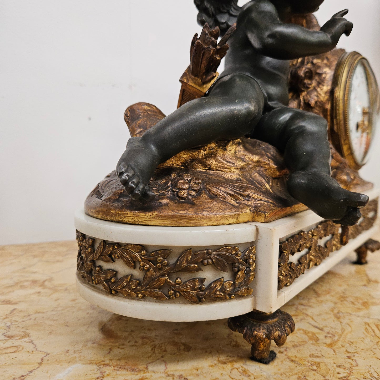 French Cherub Gilt & Marble Mantle Clock