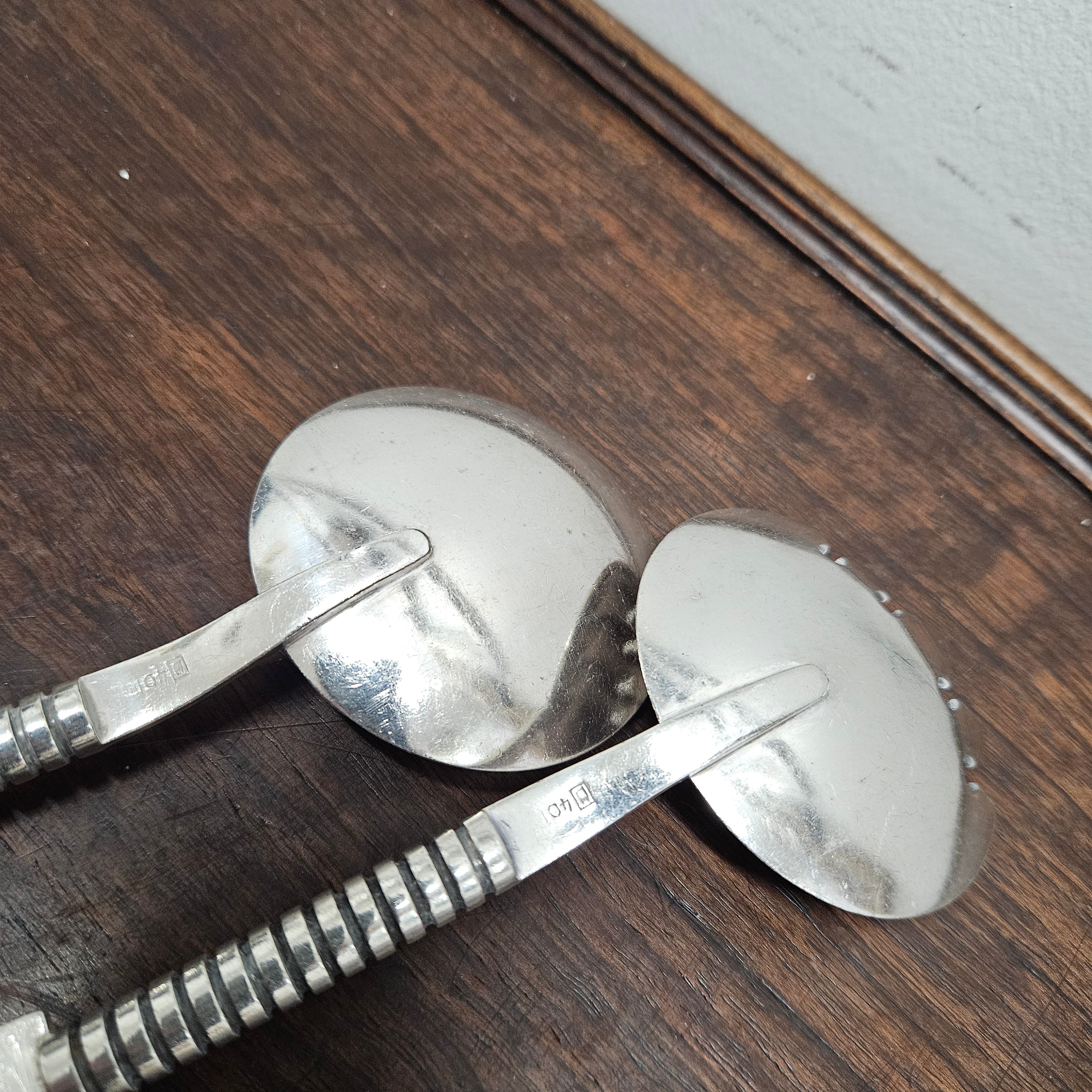 Stylish Mid Century Modern Norwegian Silver (40g Plated) Salad Servers | Antique & Vintage | Moonee Ponds Antiques | Australia Wide Delivery