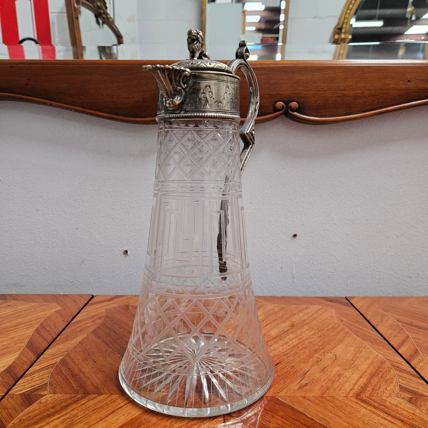 Superb Edwardian Crystal & Silver Plate Claret Jug