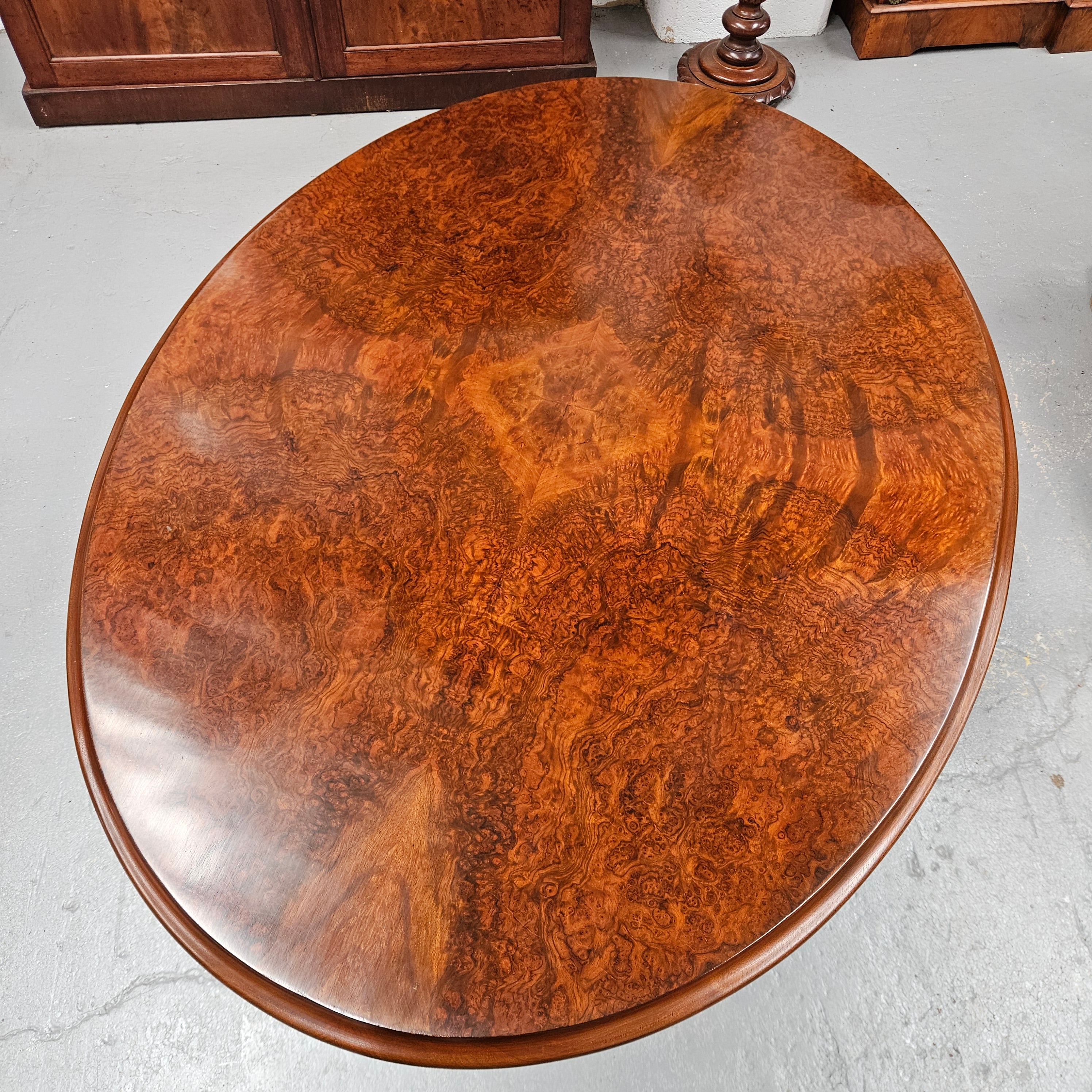 Mid Victorian Burr Walnut Oval Centre Table | Antique & Vintage | Moonee Ponds Antiques | Australia Wide Delivery