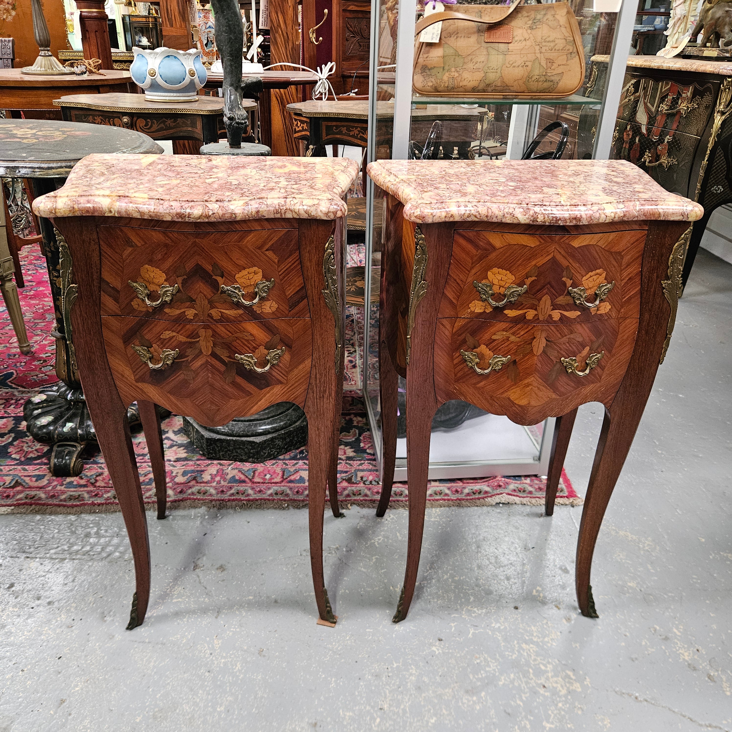 Louis XVth Style Marble Top Pair Bedsides | Antique & Vintage | Moonee Ponds Antiques | Australia Wide Delivery