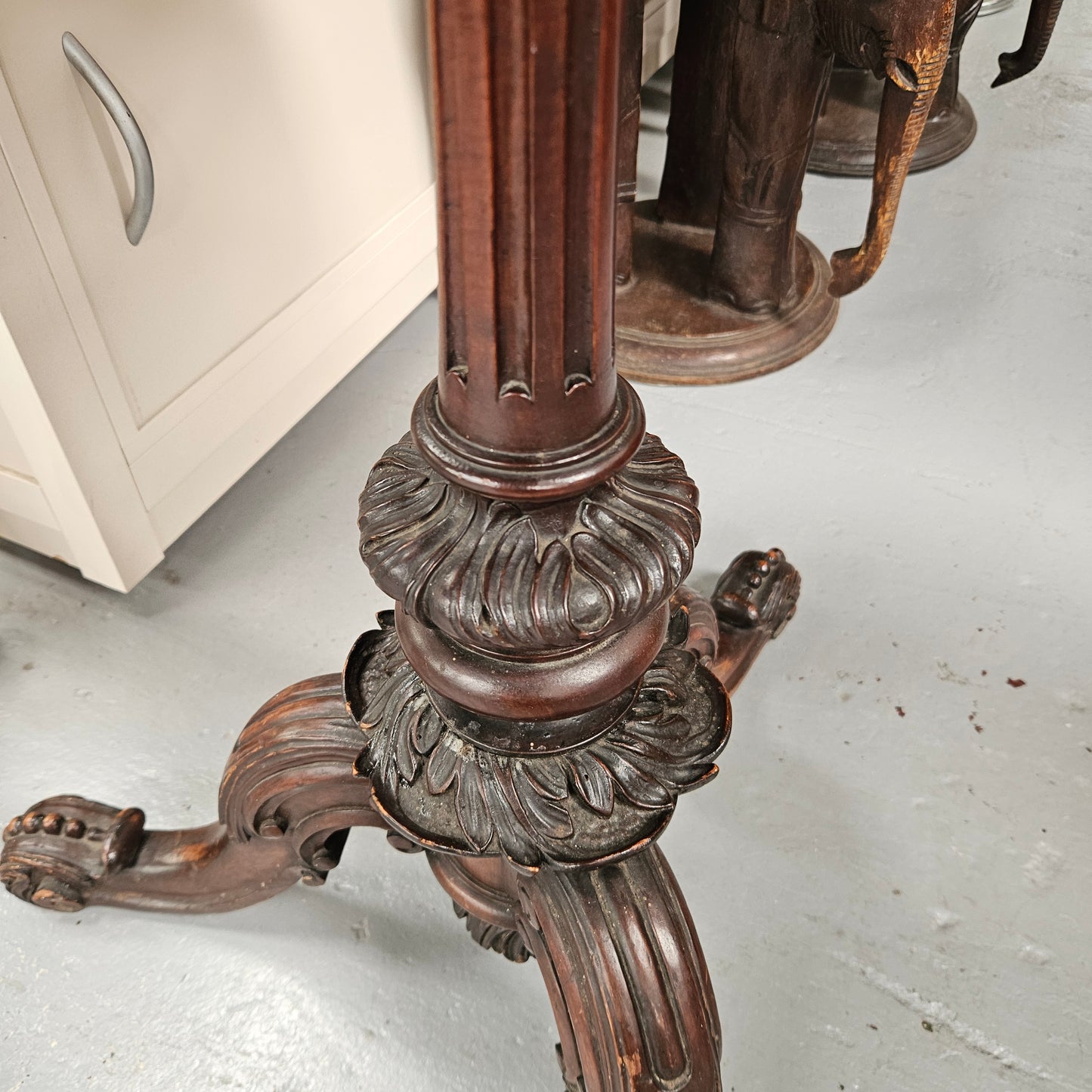 Victorian Marble Top & Carved Walnut Base Occasional Table