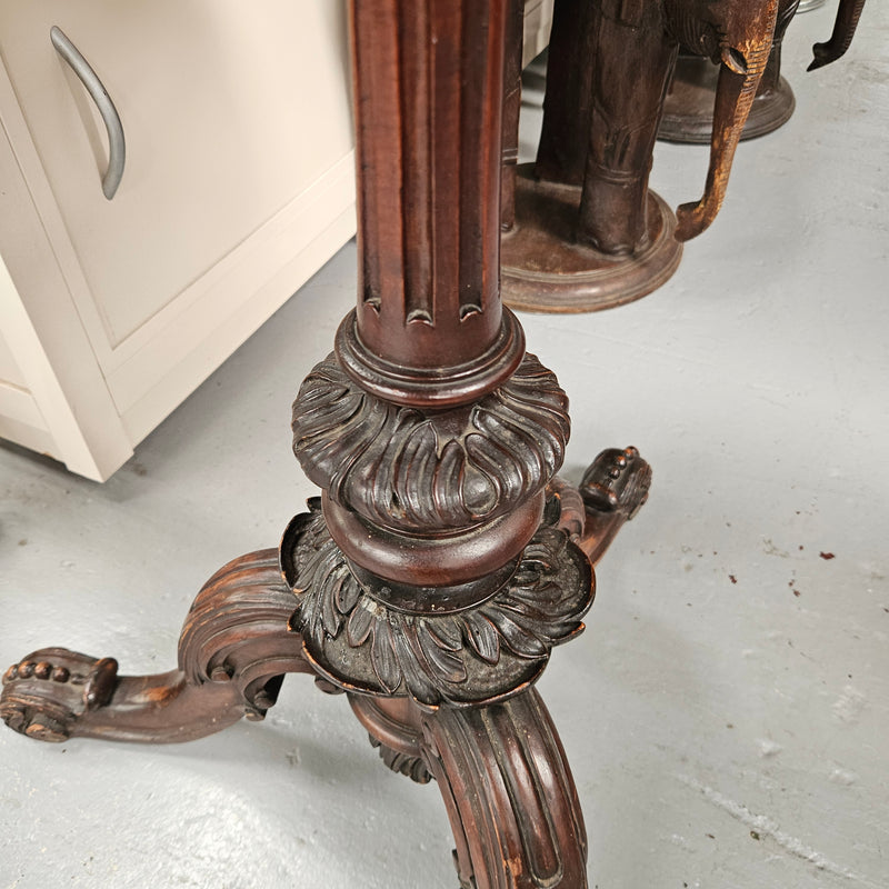 Victorian Marble Top & Carved Walnut Base Occasional Table