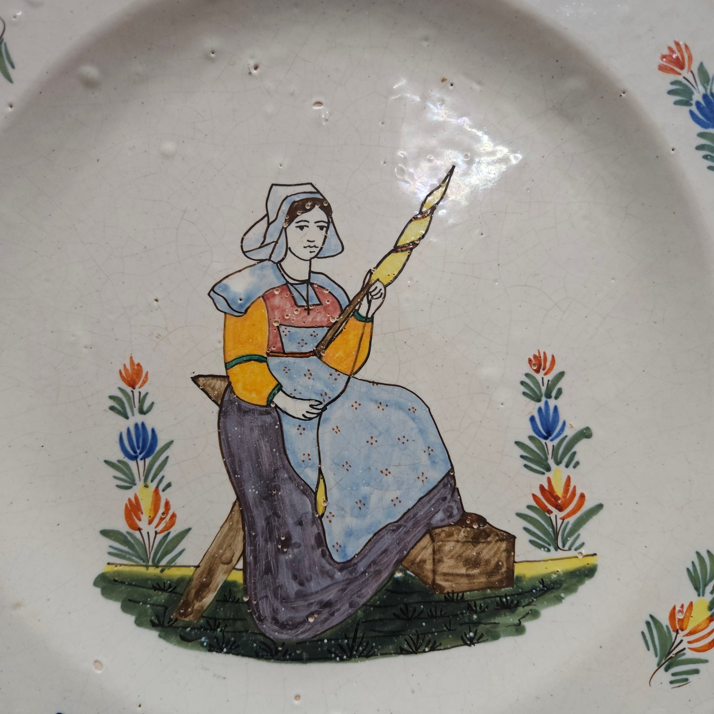 Rustic Hand Painted 19th Century Quimper Majolica Plate