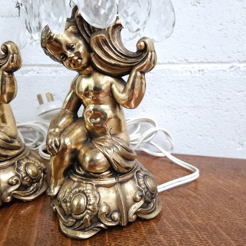 Pair of Vintage Gilt Cherub Lamps