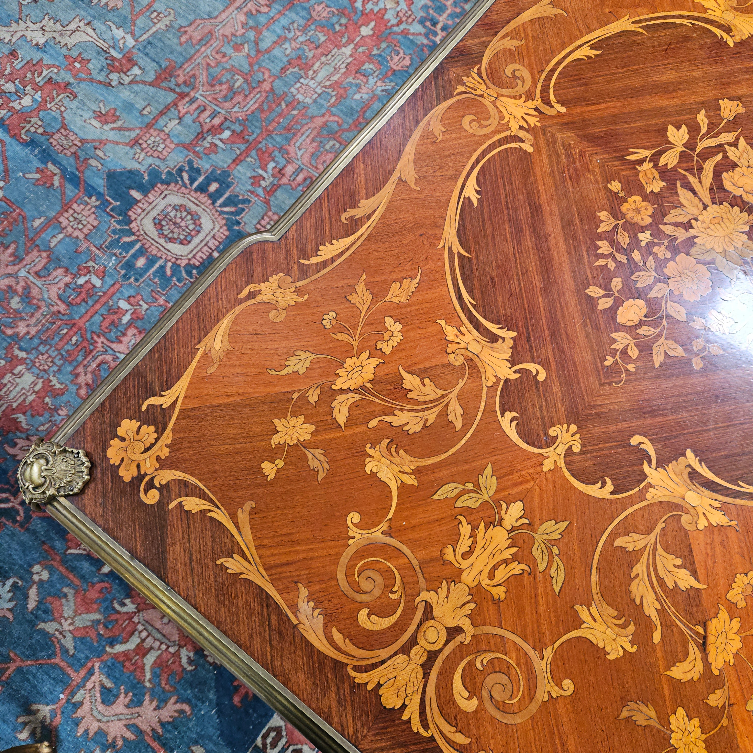 Rosewood Louis 15th Style Marquetry Inlaid Bureau Plat Desk | Antique & Vintage | Moonee Ponds Antiques | Australia Wide Delivery