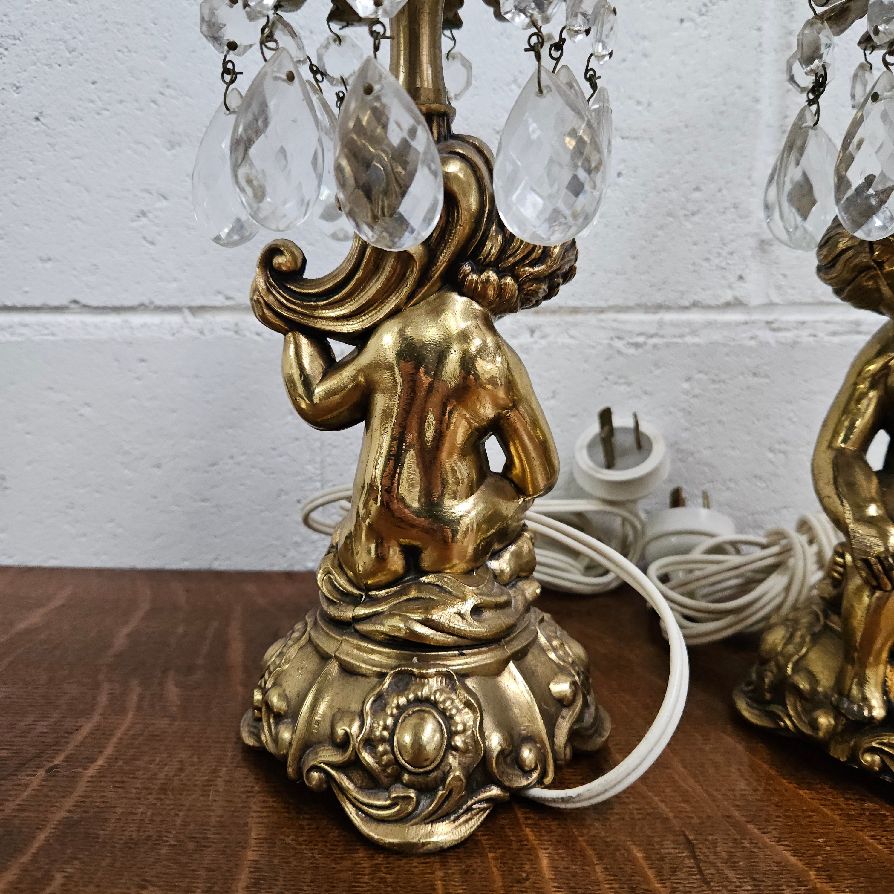 Pair of Vintage Gilt Cherub Lamps