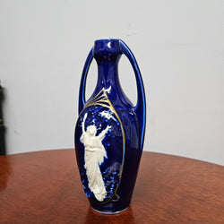 Art Deco Style Cameo Figure Cobalt Blue Vase