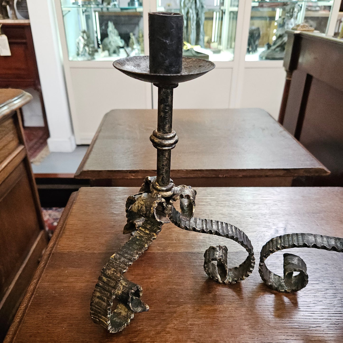 Rustic Pair of Wrought Iron Candlesticks