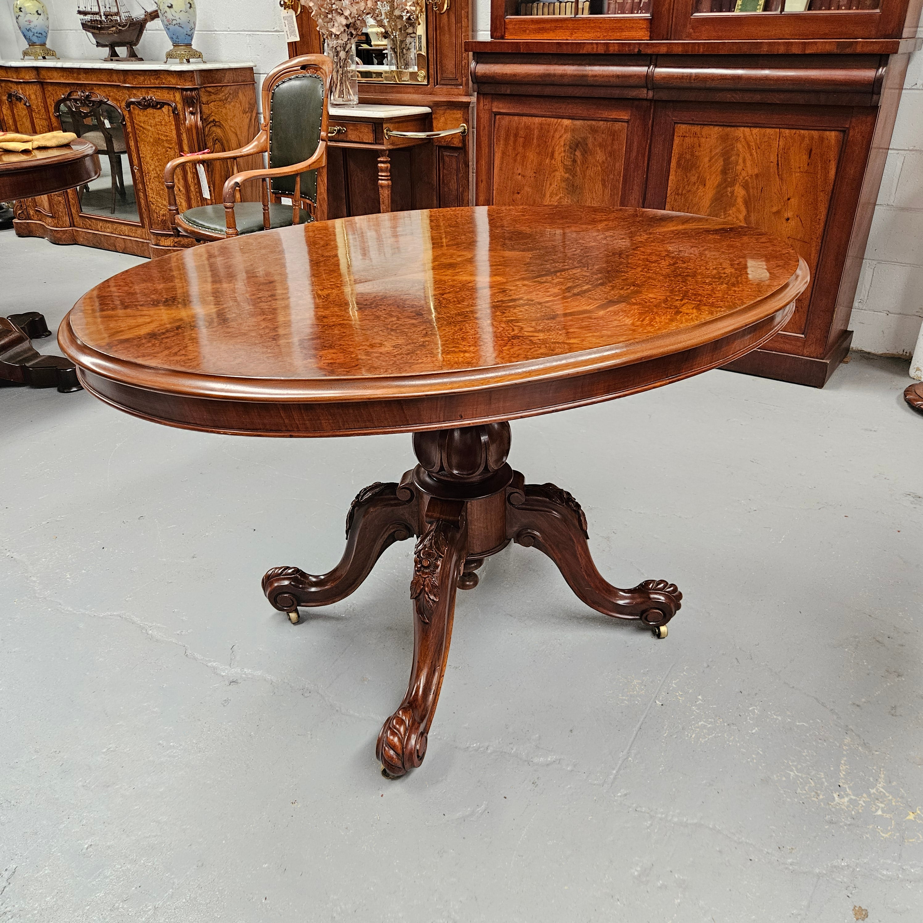 Mid Victorian Burr Walnut Oval Centre Table | Antique & Vintage | Moonee Ponds Antiques | Australia Wide Delivery