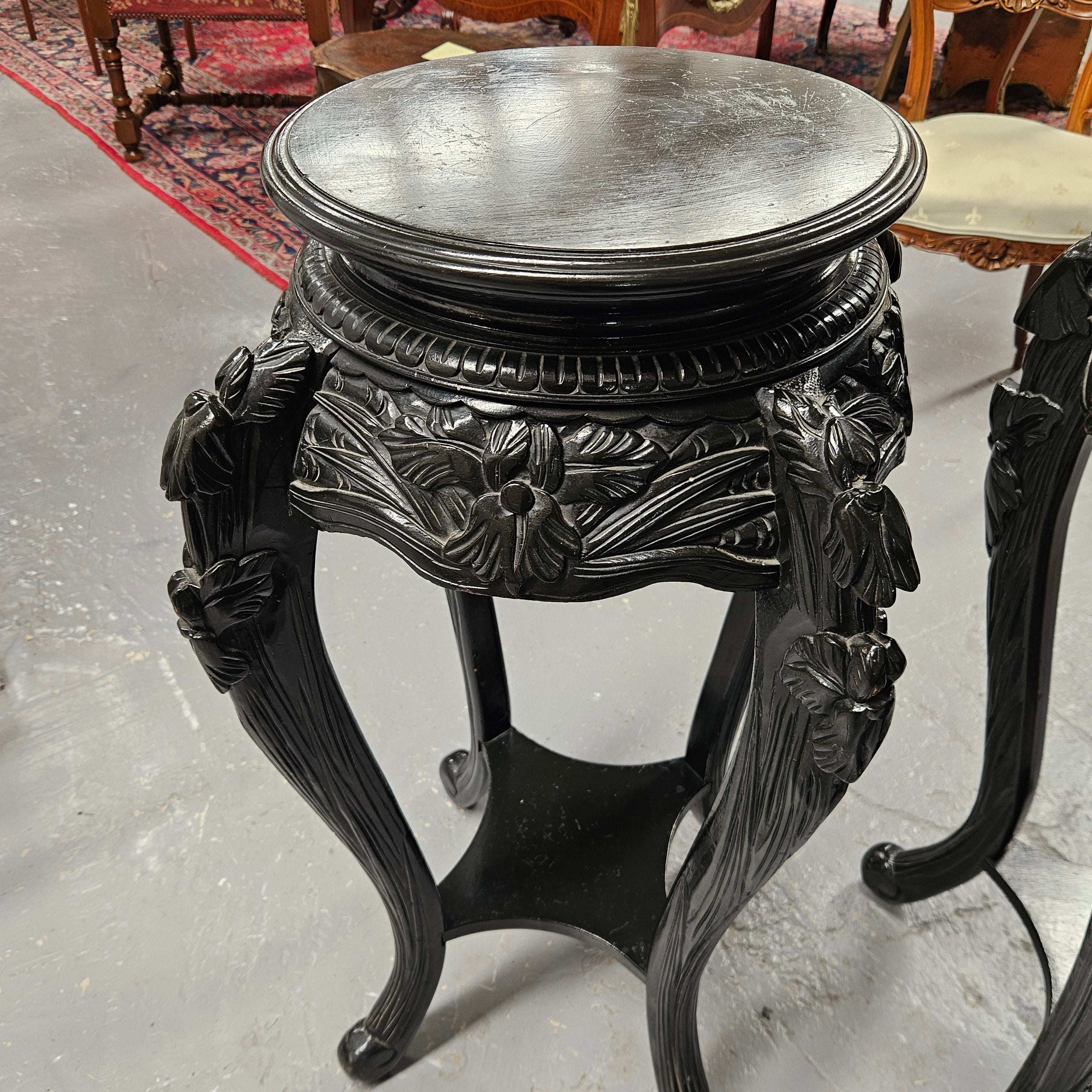Pair Vintage Chinese Carved Ebonised Pedestals | Antique & Vintage | Moonee Ponds Antiques | Australia Wide
