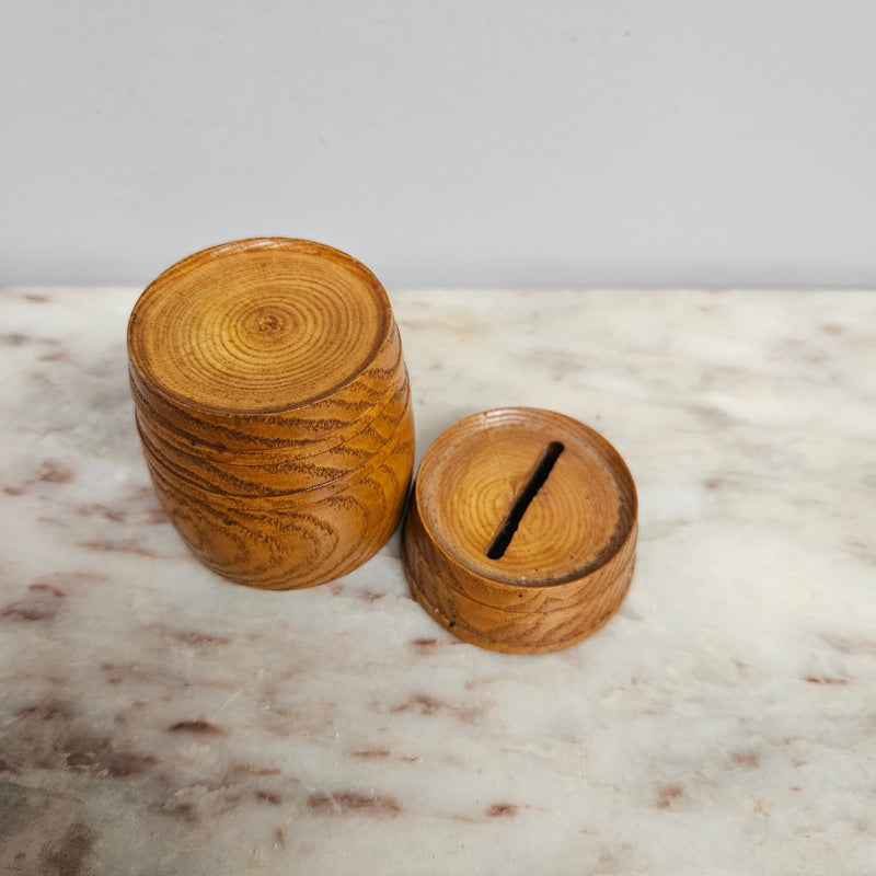 Vintage Treen Oak Barrell Money Box