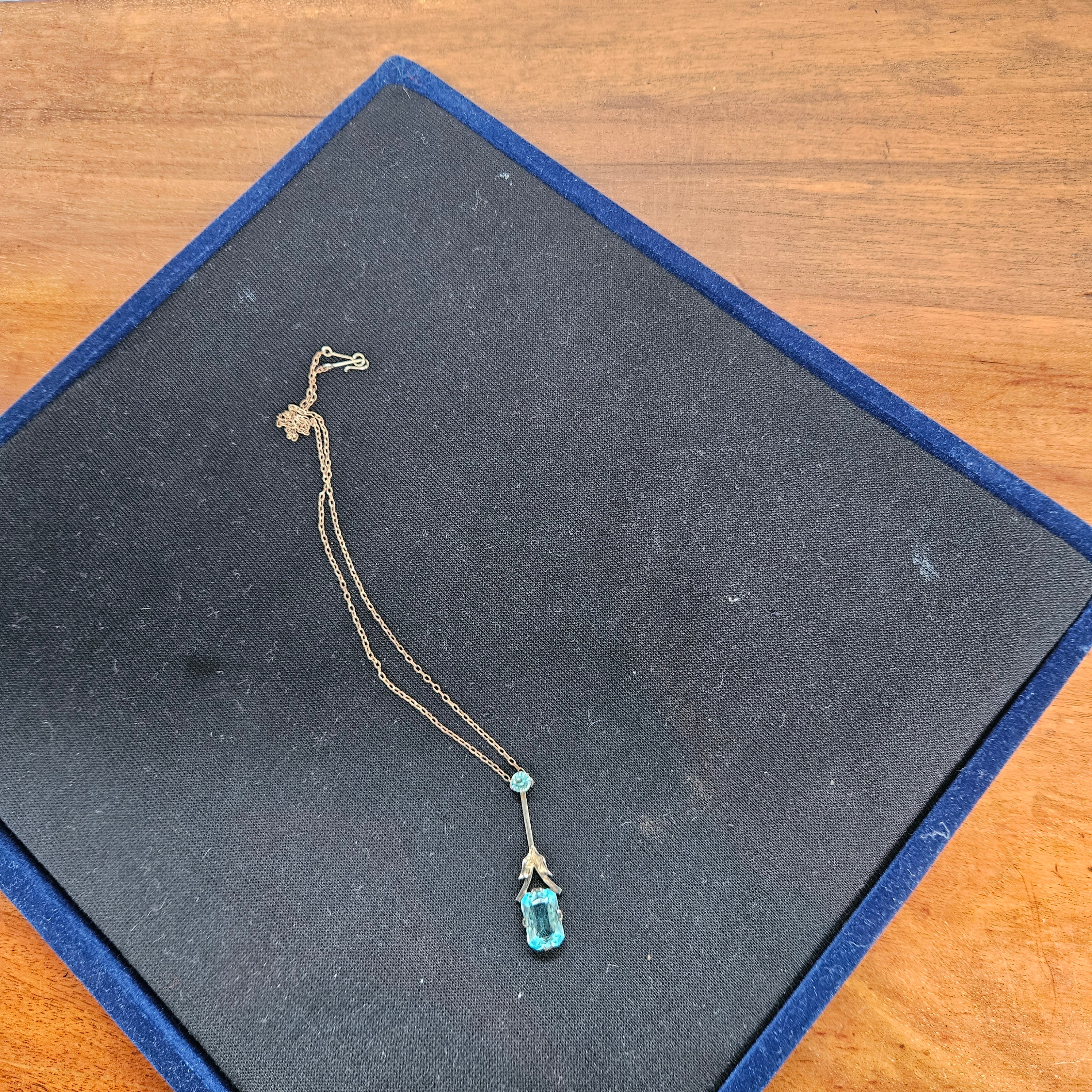 Edwardian 9ct Gold Silver Lined Aquamarine Pendant & Chain | Antique & Vintage | Moonee Ponds Antiques | Australia Wide Delivery