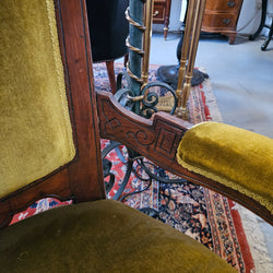 Edwardian Carved/Velvet Mahogany Armchair