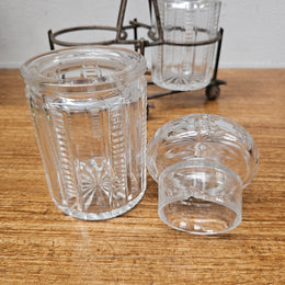 Antique Pick/Olive Glass Set In Stand