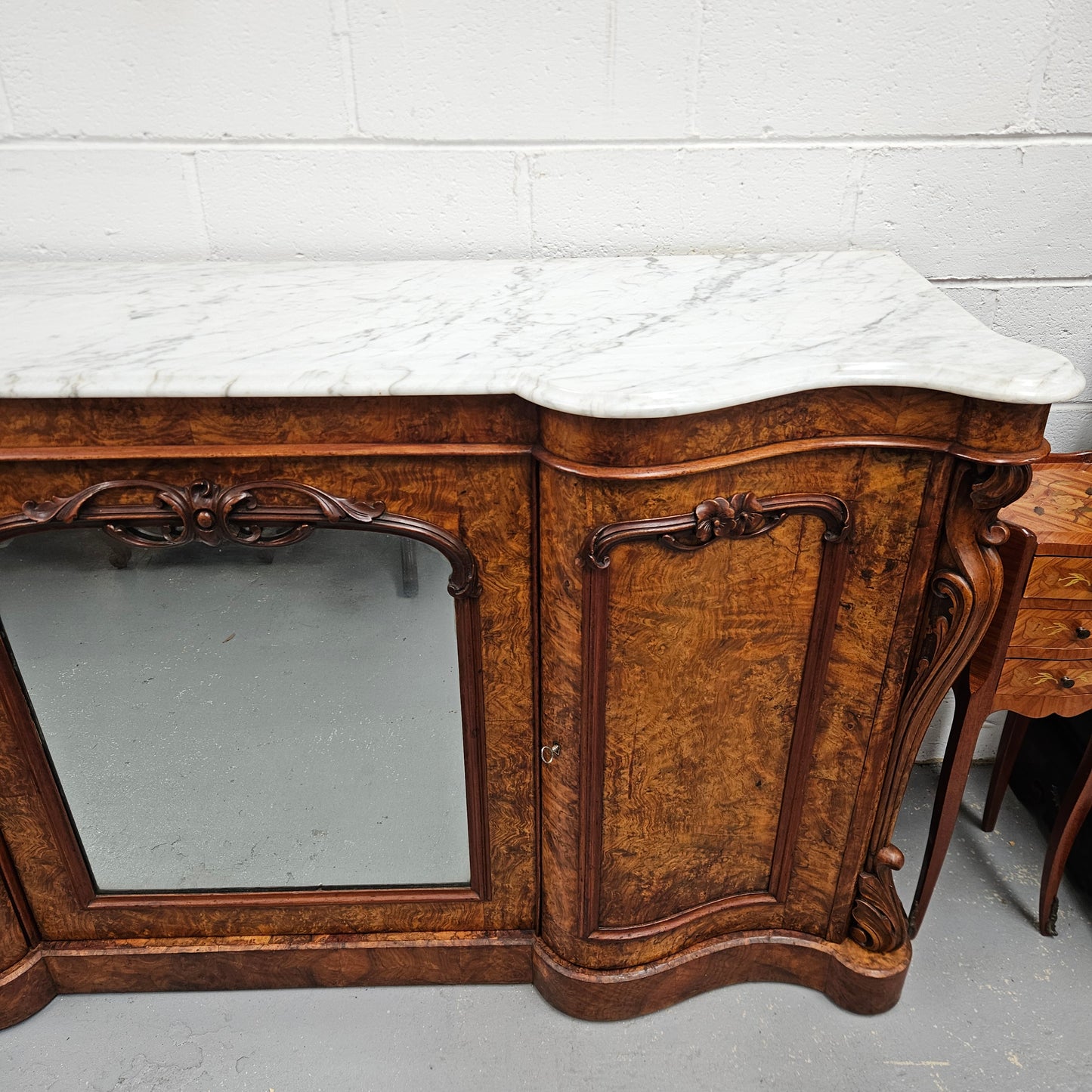 Elegant Figured Walnut Crendza With Marble Top