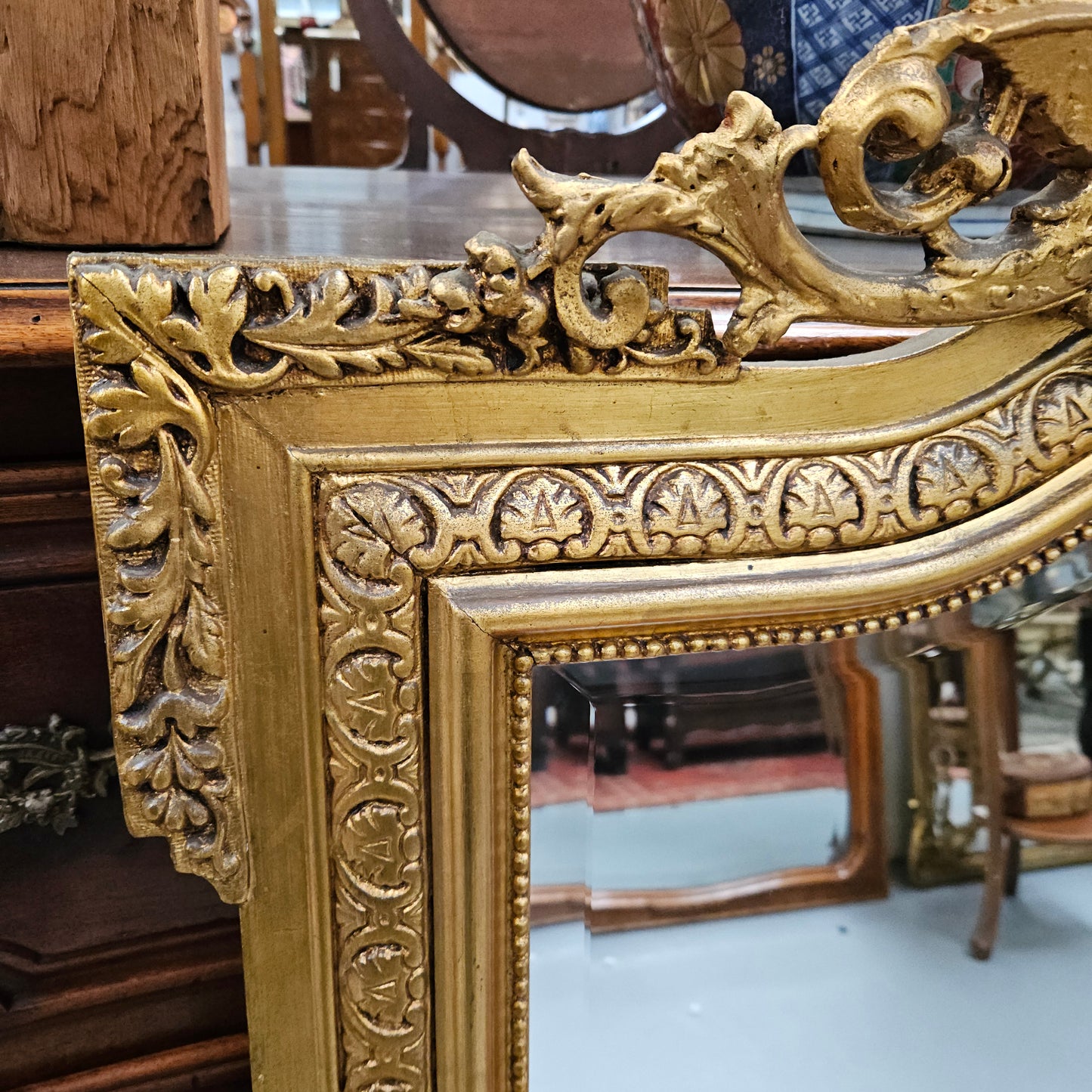 Napoleon III Style French Gilt & Floral Decorated Bevelled Mirror