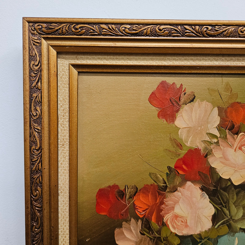Vintage Signed Floral Oil on Board