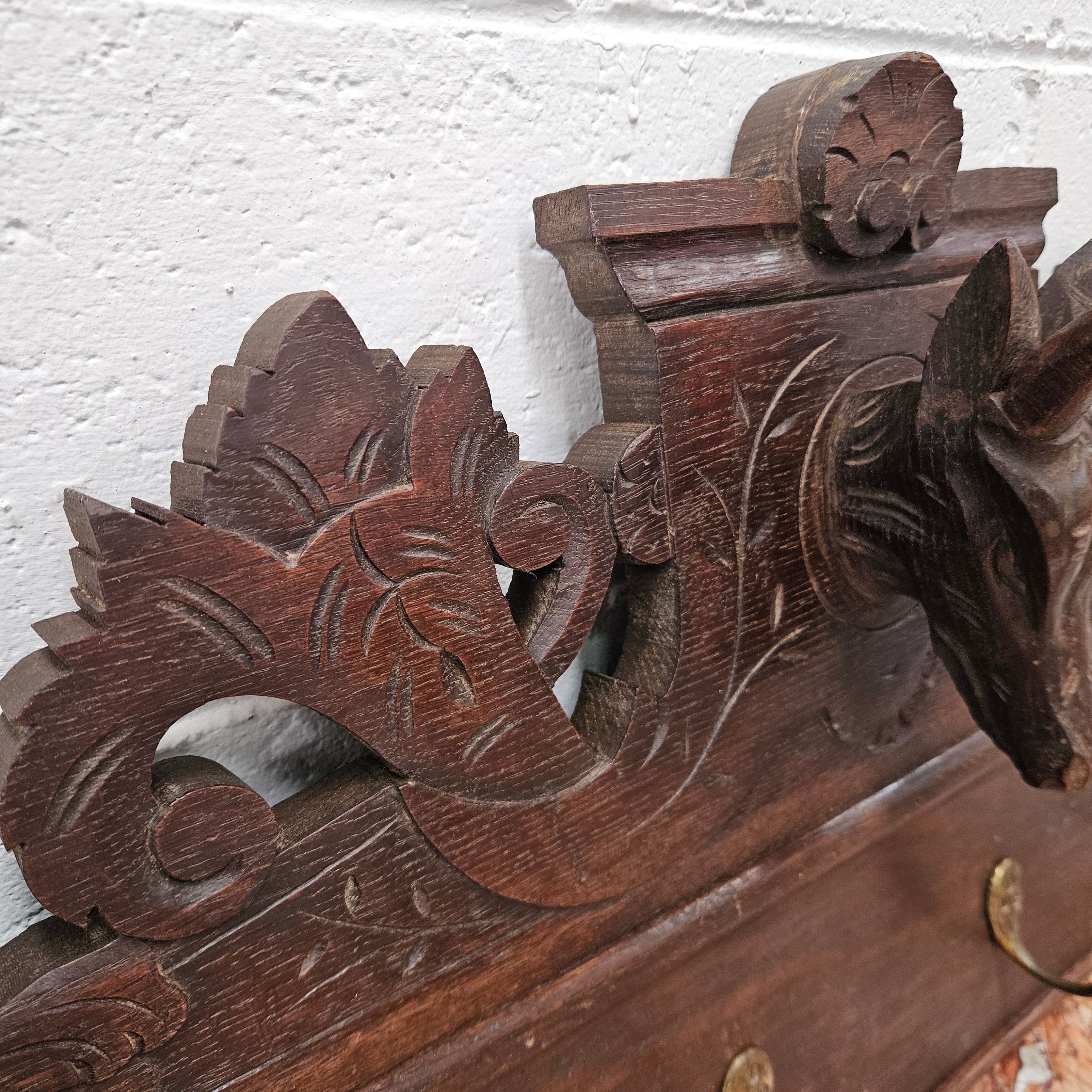 Antique Dark Oak Hand Carved Wall Rack | Antique & Vintage | Moonee Ponds Antiques | Australia Wide