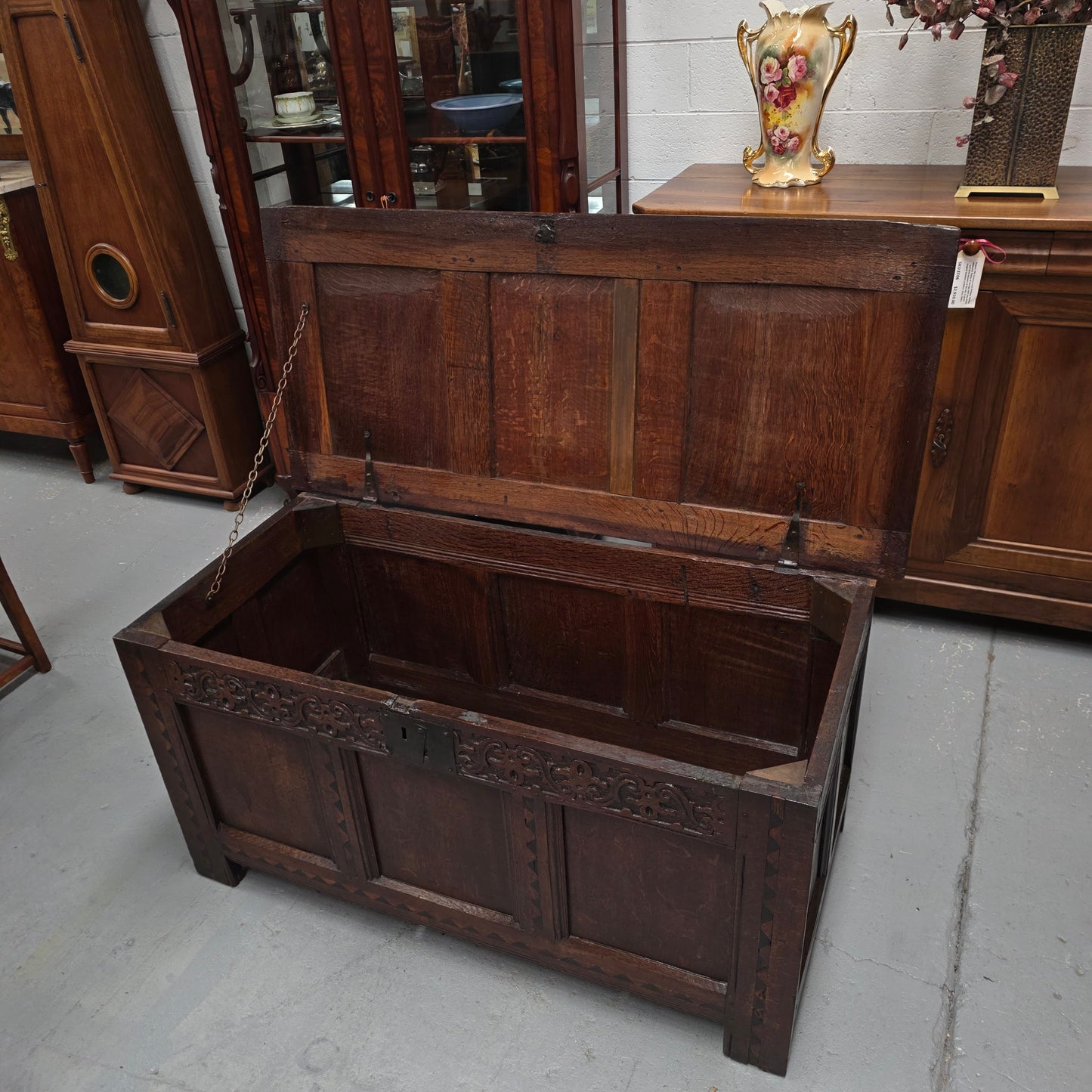 18th Century French Oak Coffer Featuring Beautiful Carvings