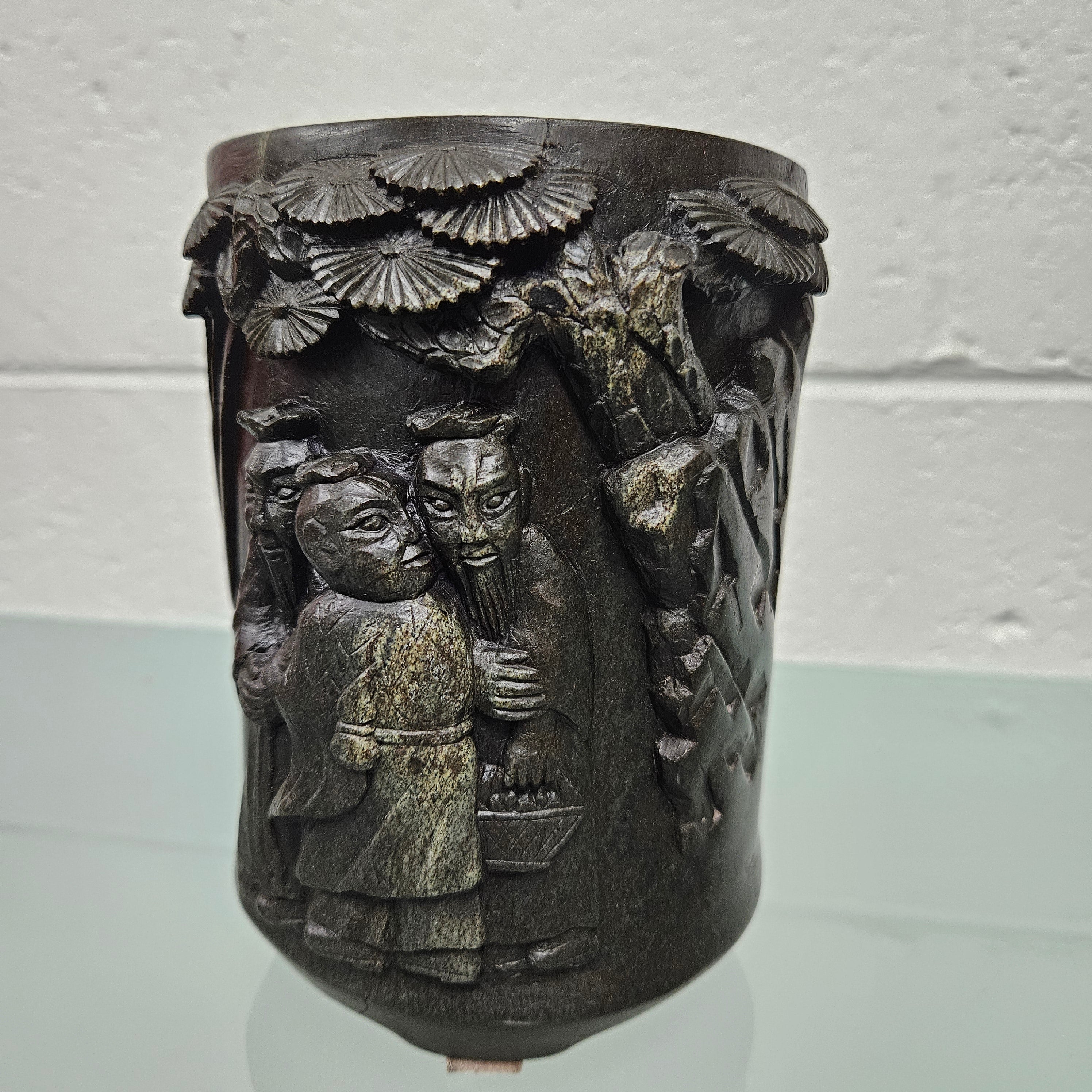 Antique Qing Dynasty Hand Carved Soap Stone Scholar's Brush Pot