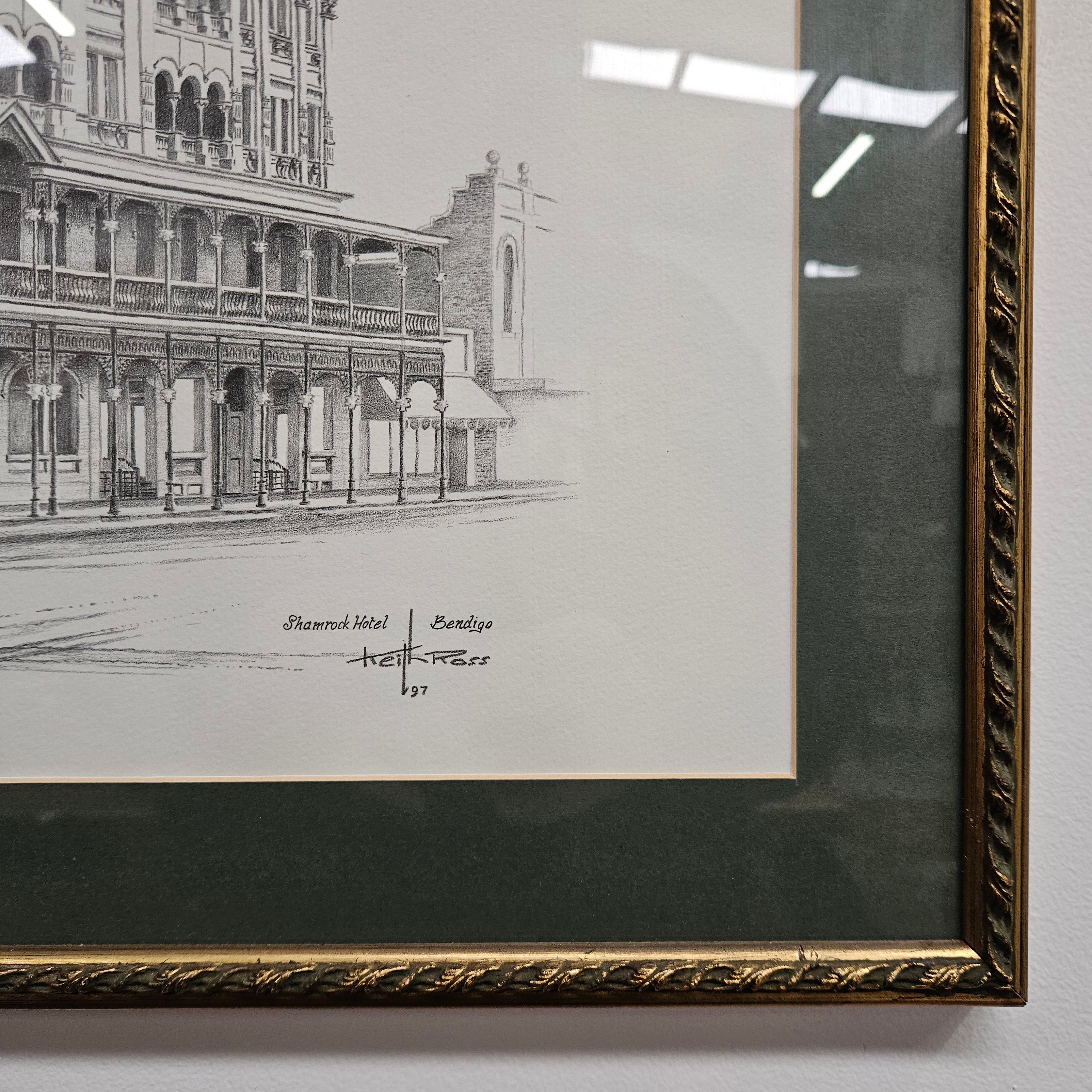 Lithograph by Keith Ross of Shamrock Hotel Bendigo