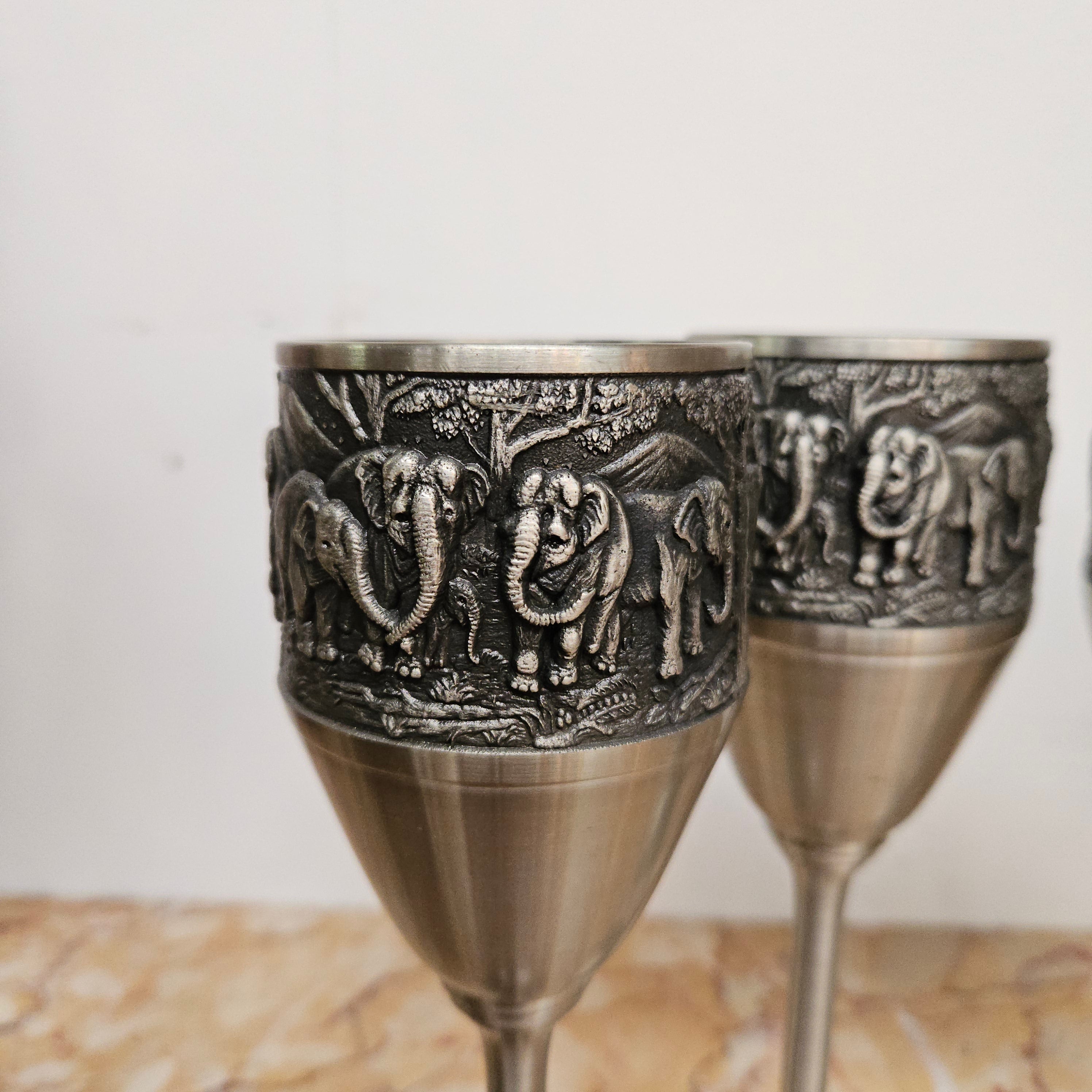 Vintage Pewter Elephants Goblets Set of Four | Antique & Vintage | Moonee Ponds Antiques | Australia Wide Delivery