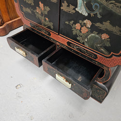 High Quailty Ebonised Chinese Cabinet with Jade Handel's & Handel's Painted | Antique & Vintage | Moonee Ponds Antiques | Australia Wide Delivery