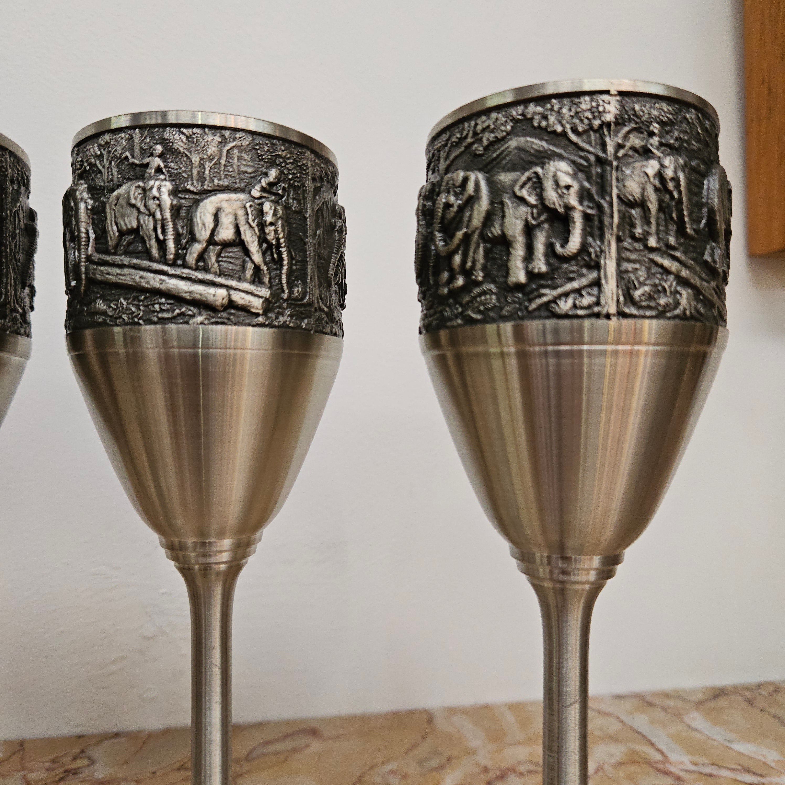 Vintage Pewter Elephants Goblets Set of Four | Antique & Vintage | Moonee Ponds Antiques | Australia Wide Delivery