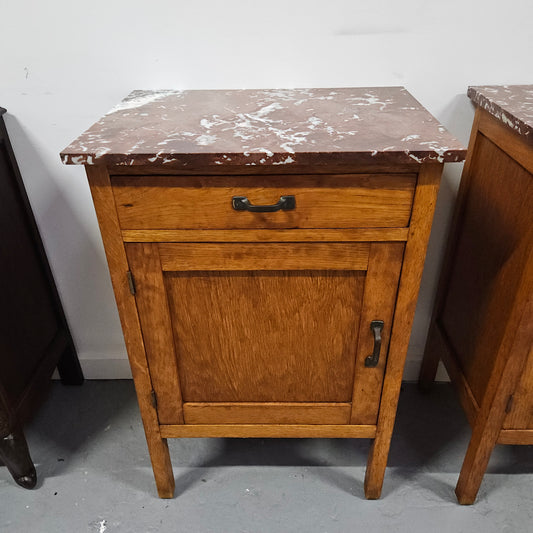 Oak Marble Top Side Cabinet With Drawer