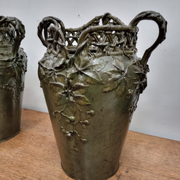 Stunning Pair Of Bronze Art Nouveau Vases by French Sculptor H. Bureau C:1890