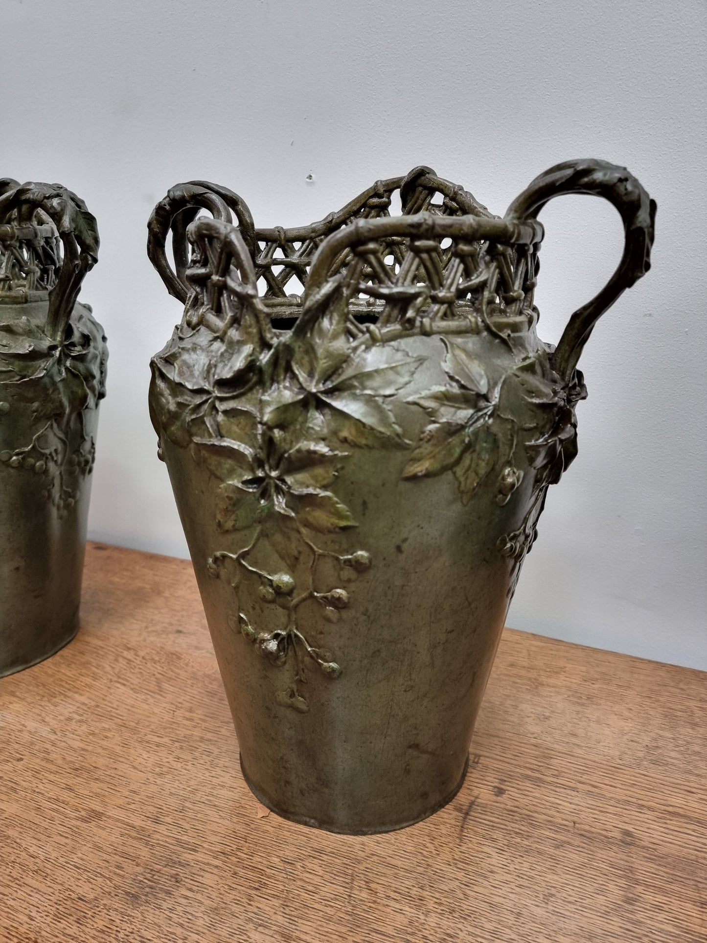 Stunning Pair Of Bronze Art Nouveau Vases by French Sculptor H. Bureau C:1890