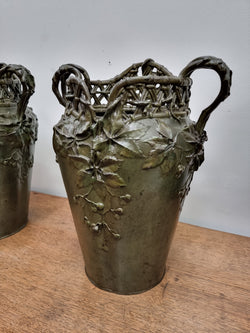 Stunning Pair Of Bronze Art Nouveau Vases by French Sculptor H. Bureau C:1890 | Antique & Vintage | Moonee Ponds Antiques | Australia Wide Delivery