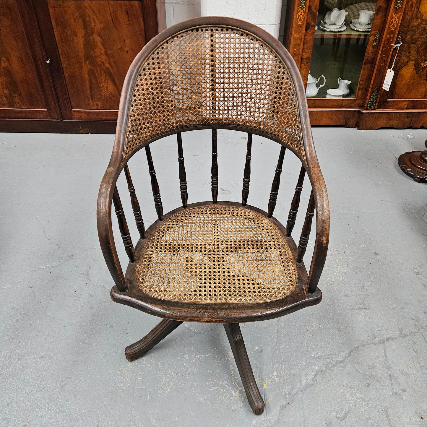 Antique Cane & Oak Office Desk Chair