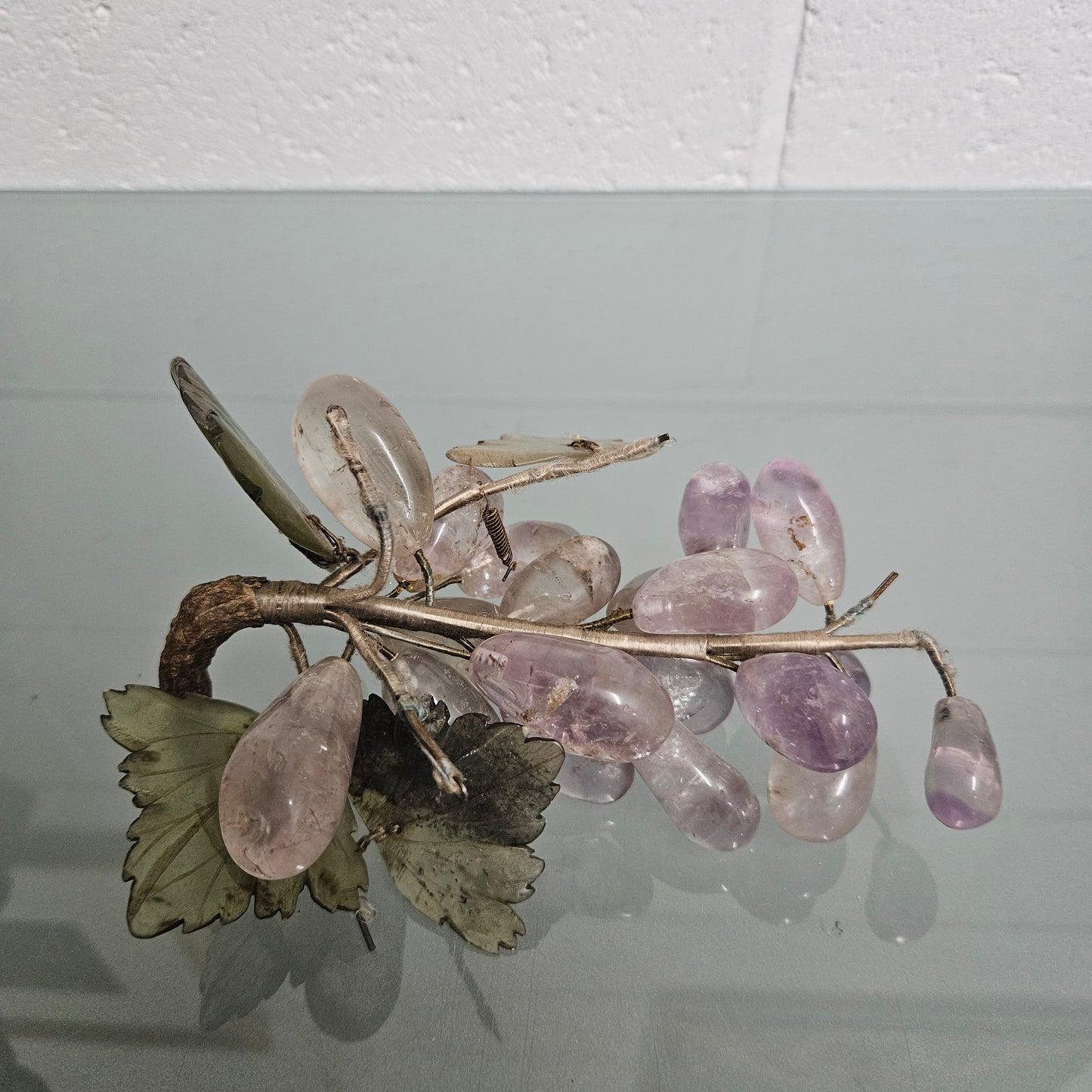 Vintage Cluster Of Amethyst & Jade Grapes & Leaves